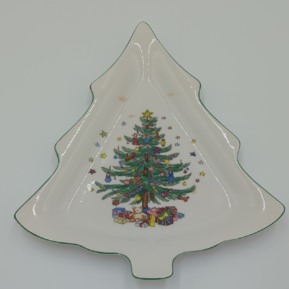 Nikko Ceramics Christmastine Candy Dish 11" Tree Plate Multicolor Made In Japan